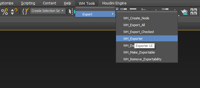 3DSMAX menu bar -> WH Tools -> WH Exporter