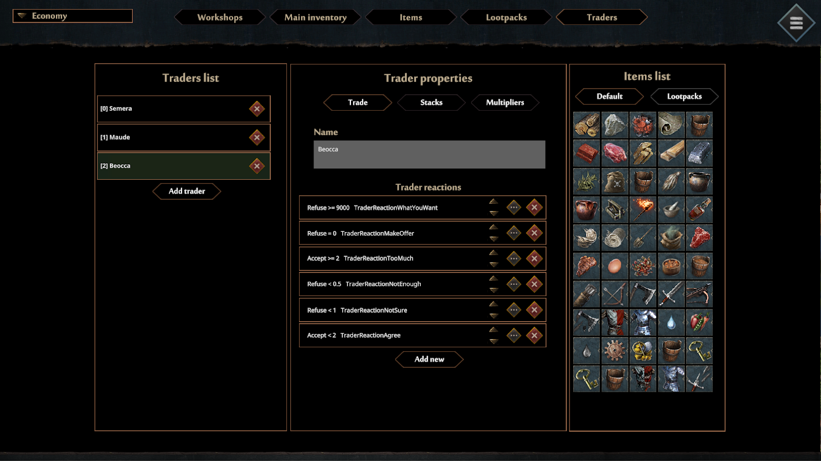 There are three traders in the game, each one with different needs and prices