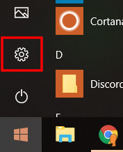 The settings option in the Windows 10 start menu